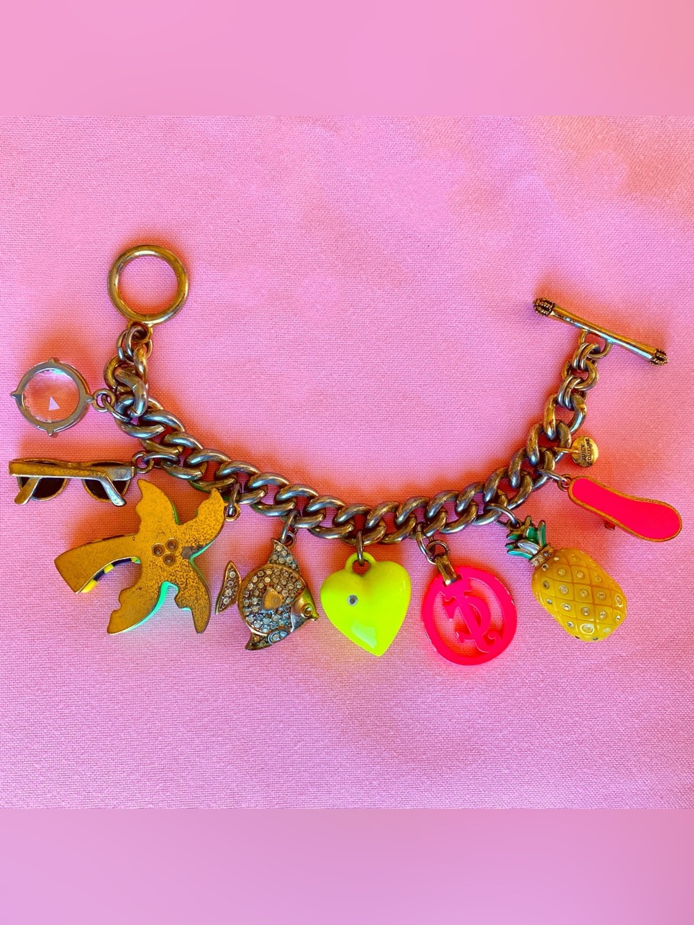 Juicy Couture Bracelet Charm Neon Tropical Beach Hawaii Palmtree Hotpink Miami - Picture 5 of 10